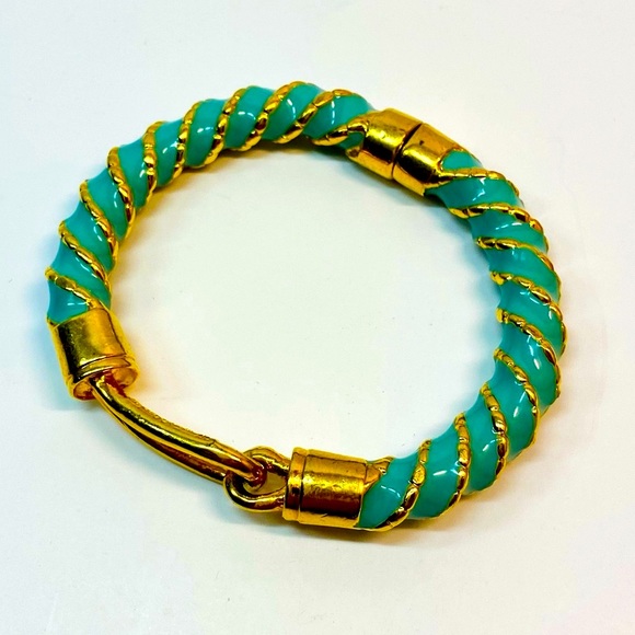 RACHEL LEIGH Turquoise Enamel Hinged Bangle Bracelet - Magnetic Hinge - Picture 1 of 8